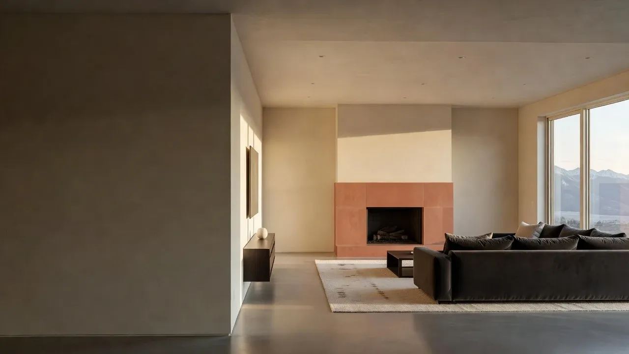Finished modern northern Utah interior with smooth drywall walls and ceiling