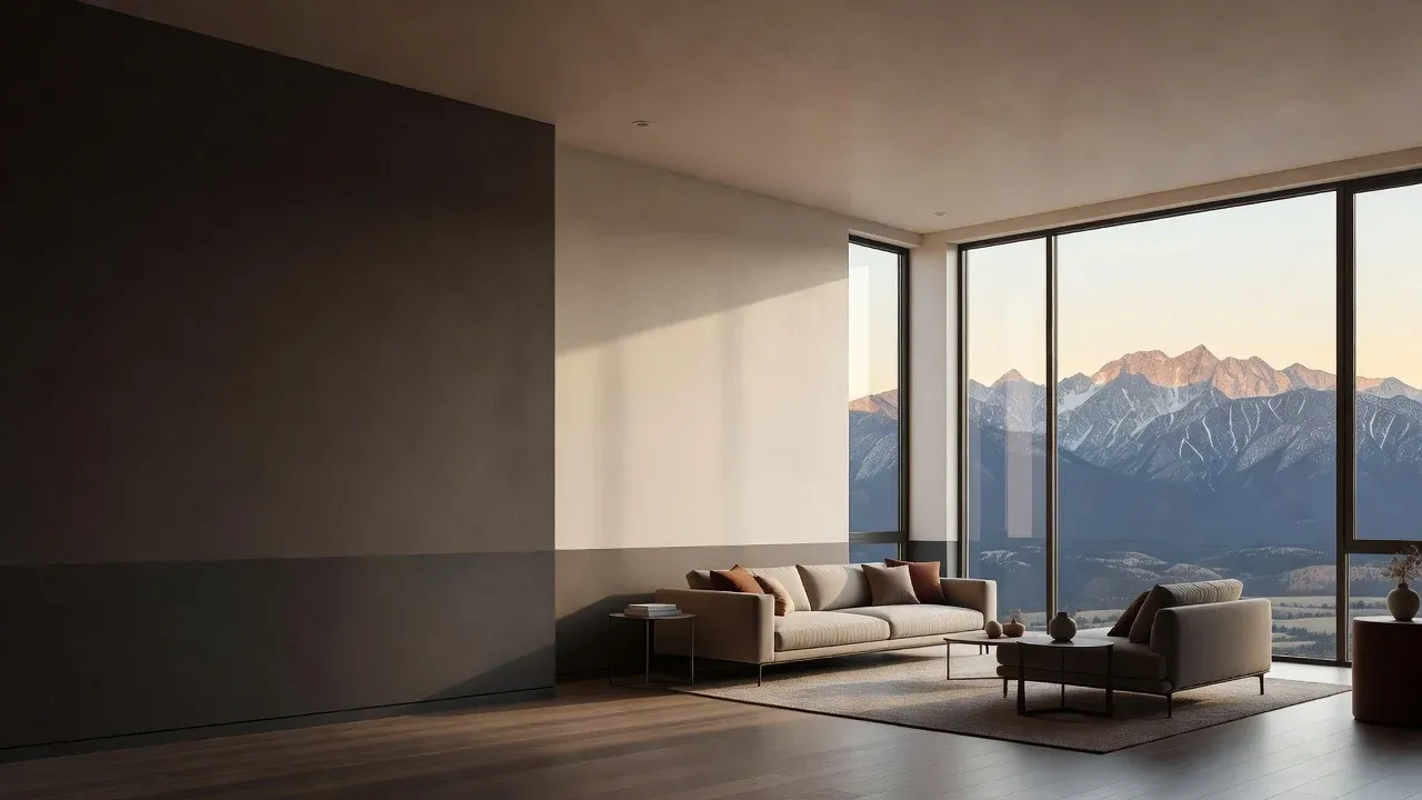 Modern northern Utah interior overlooking the Wasatch Mountains